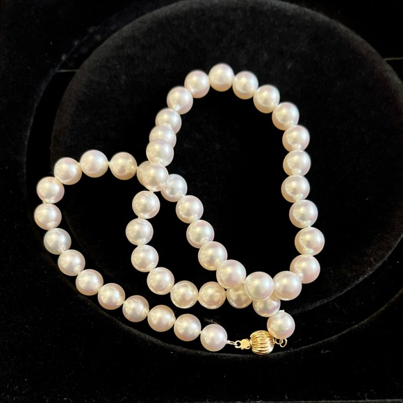 Akoya Pinkish White Choker Pearls with 14K gold lock. 17” Authentic - Picture 3 of 7